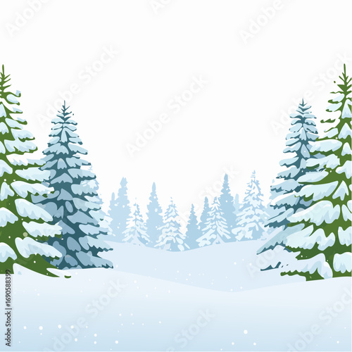 Snowy forest with snowdrifts and snow-covered spruce branches
