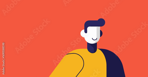 Smiling minimalist man illustration on a vibrant background, perfect for positive communication, user experience, business, and lifestyle content.
