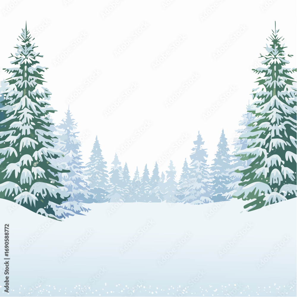 Obraz premium Snowy forest with snowdrifts and snow-covered spruce branches