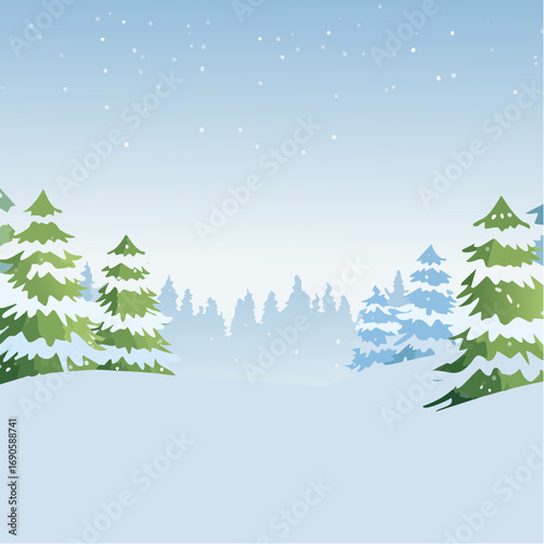 Snowy forest with snowdrifts and snow-covered spruce branches