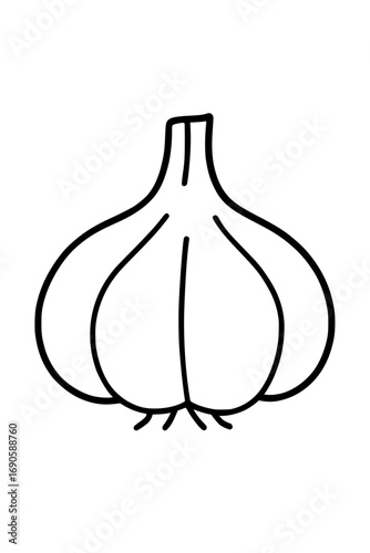 Garlic bulb minimal line art icon isolated on white background, perfect for recipe books, cooking app UI
