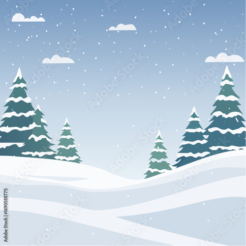 Snowy forest with snowdrifts and snow-covered spruce branches