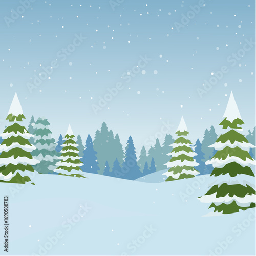 Snowy forest with snowdrifts and snow-covered spruce branches