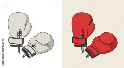 Red and white boxing gloves in flat design on split background