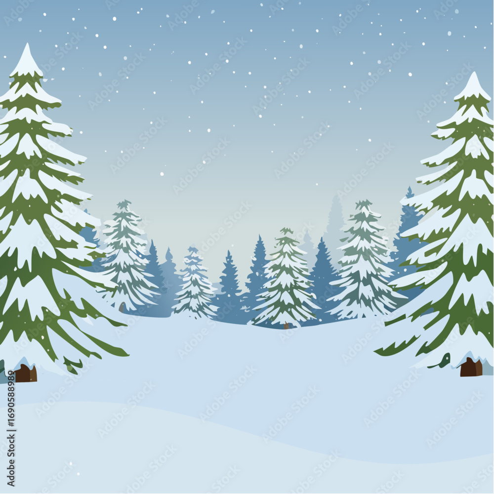 Obraz premium Snowy forest with snowdrifts and snow-covered spruce branches