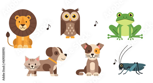 Cute cartoon animals making sounds collection.