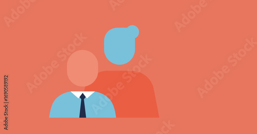 Stylized illustration of a businessman and person, perfect for concepts of teamwork, mentorship, or professional collaboration. Ideal for business and technology visuals.
