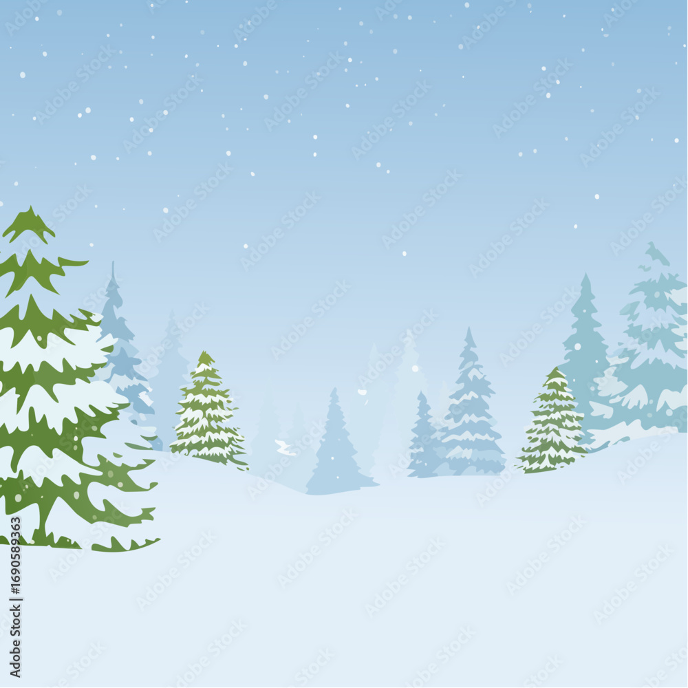 Obraz premium Snowy forest with snowdrifts and snow-covered spruce branches
