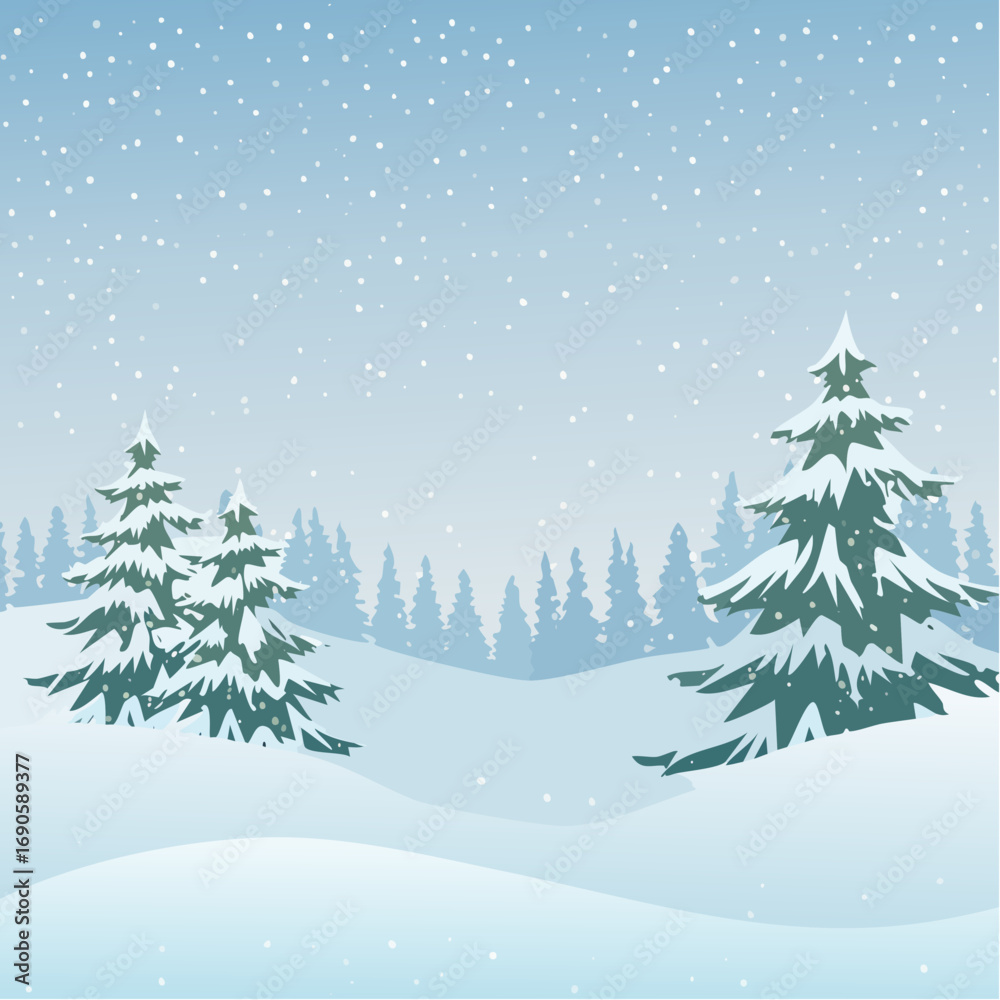 Fototapeta premium Snowy forest with snowdrifts and snow-covered spruce branches