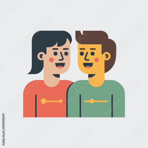 Two cartoon people facing each other smiling with rosy cheeks on white background