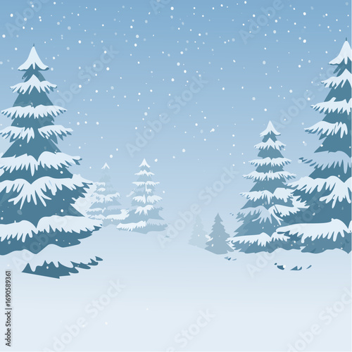 Snowy forest with snowdrifts and snow-covered spruce branches
