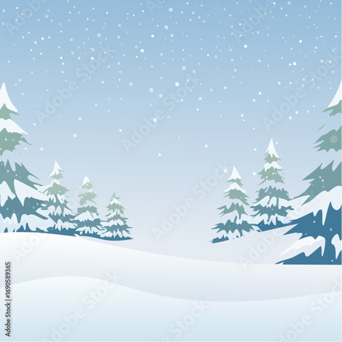Snowy forest with snowdrifts and snow-covered spruce branches