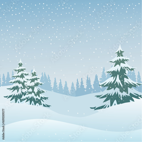 Snowy forest with snowdrifts and snow-covered spruce branches
