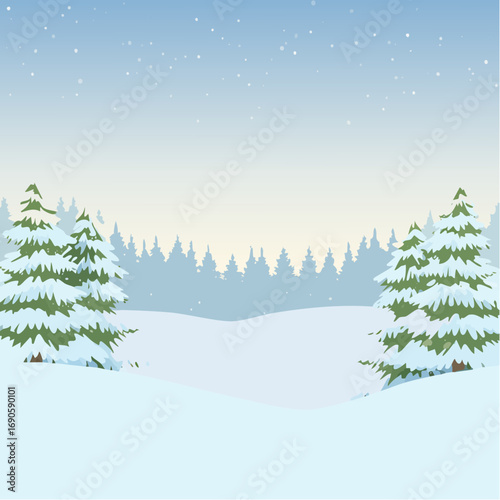 Snowy forest with snowdrifts and snow-covered spruce branches