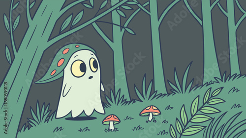 Curious Forest Dweller with Mushroom Cap and Wide Expressive Eyes