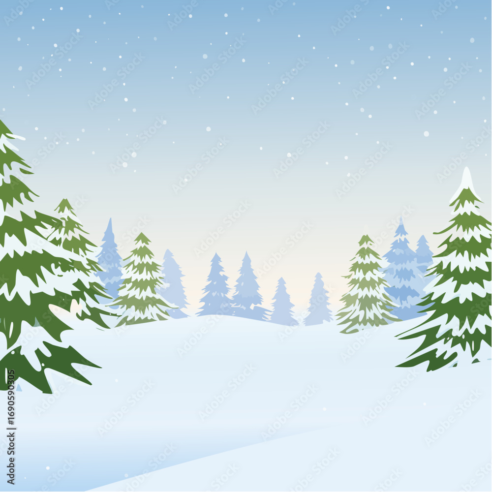 Obraz premium Snowy forest with snowdrifts and snow-covered spruce branches