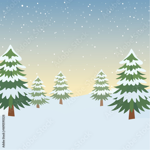 Snowy forest with snowdrifts and snow-covered spruce branches