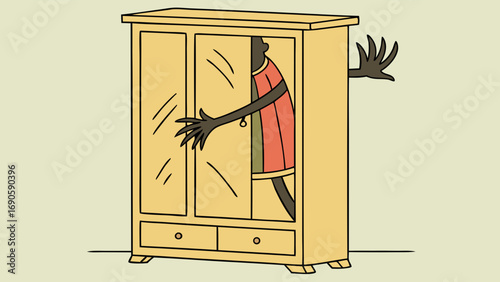 Figure Trapped Inside Armoire Reaching Out
