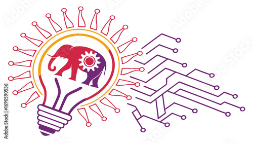 Innovative Idea Concept with Elephant and Gear within Lightbulb