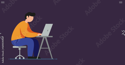 Illustration of a focused person working remotely on a laptop. Ideal for concepts like freelance work, online education, or digital productivity.