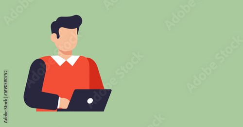 A man works diligently on a laptop, perfect for illustrating concepts of productivity, remote work, online learning, and modern business.
