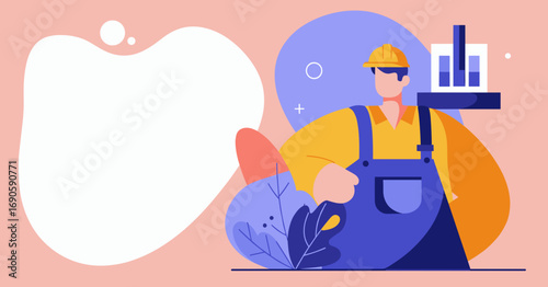 Professional male worker in hard hat and overalls with a data chart, ideal for illustrating industry, construction, or career development concepts.