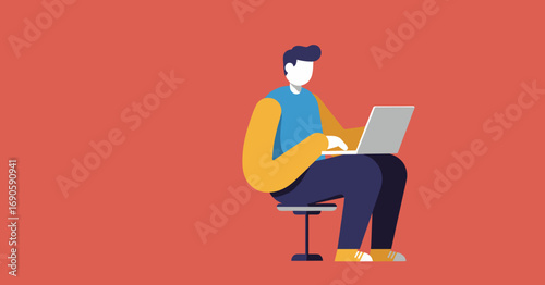 Minimalist illustration of a person working remotely on a laptop, ideal for business, technology, or lifestyle concepts.