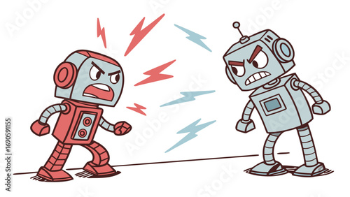 Retro Robots Engaged in Angry Confrontation