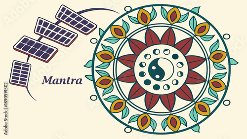 Spiritual Mandala Design with Solar Panels and Mantra