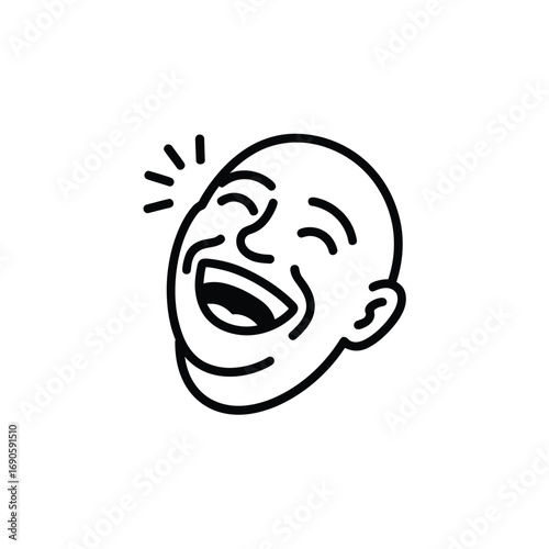 Black and white illustration of a person laughing heartily with eyes closed laughter