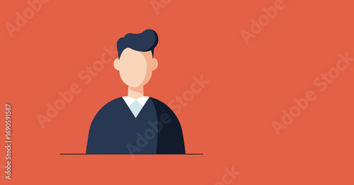 A simple, modern, faceless male avatar in professional attire on an orange background, suitable for user interfaces, business, and online identity.