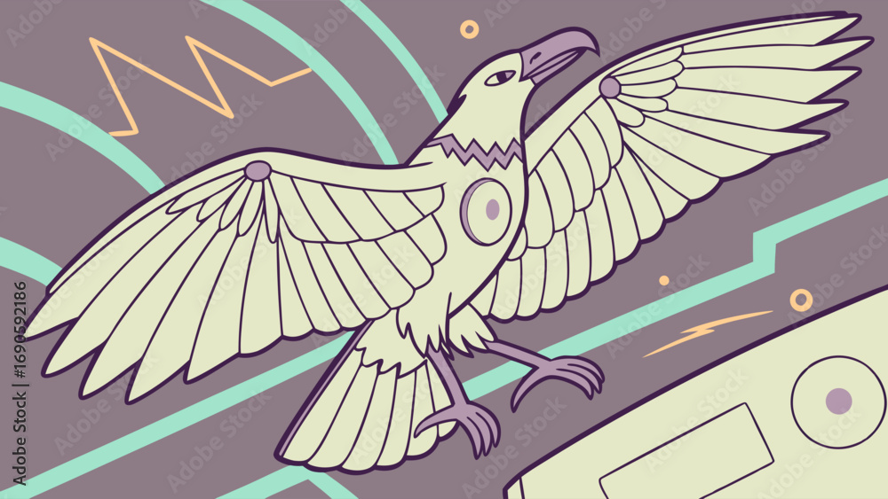 Naklejka premium Stylized Eagle with Geometric Accents and Pale Color Palette Illustration