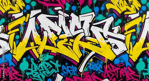 Wallpaper Mural Vector art of energetic graffiti art with bold yellow and white lettering on a colorful background Torontodigital.ca