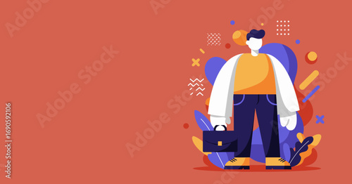 Stylish illustration of a confident professional man holding a briefcase, symbolizing business, career, and corporate success. Ideal for finance and office concepts.