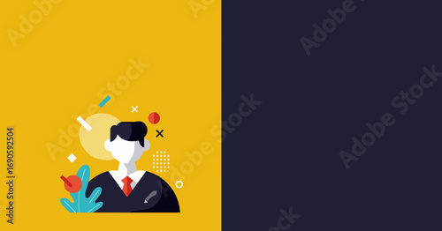 Stylized male professional embodying business, leadership, and success in a vibrant, abstract setting perfect for corporate and marketing themes.