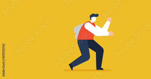 Dynamic flat design illustration of a person pushing or moving forward, representing effort, progress, and determination. Ideal for business, success, and lifestyle concepts.