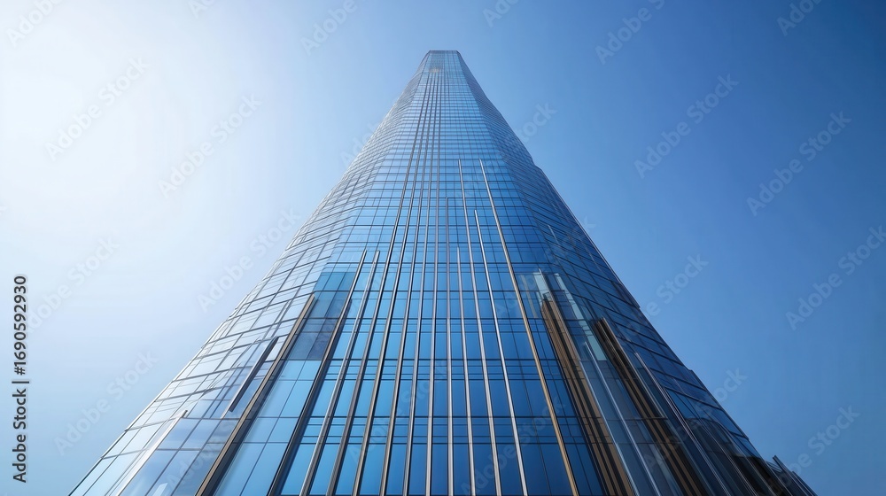 Fototapeta premium Low-angle view of a modern skyscraper