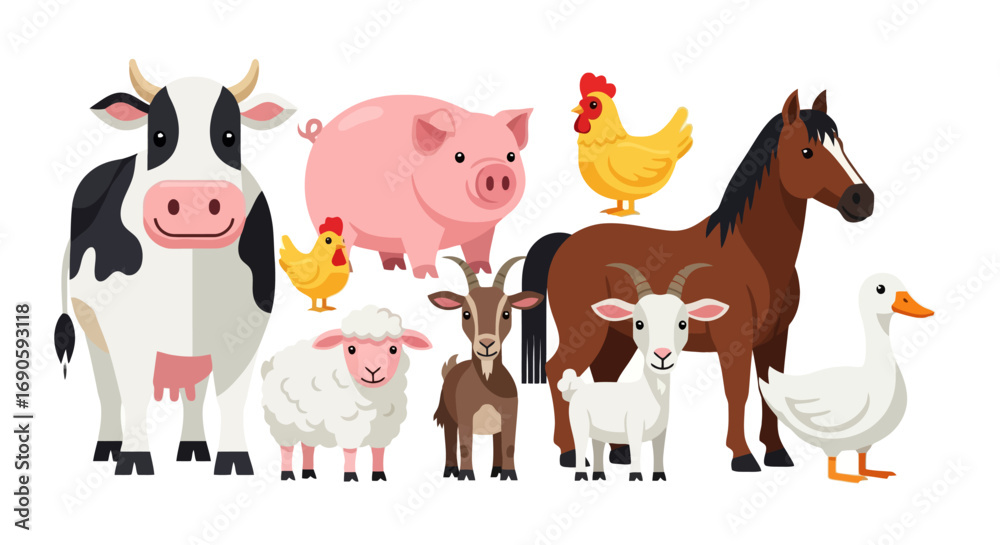 Obraz premium Farm Animals Collection - Cows, Pigs, Chickens, and More.