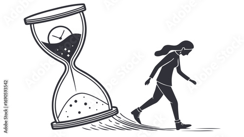 Symbolic Depiction of Times Passage and Human Movement in Monochrome Illustration