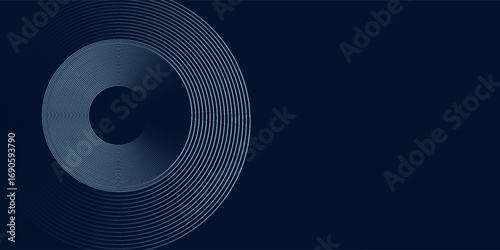 Blue abstract background with glowing circles. Swirl circular lines pattern. Geometric spiral. Twirl element. Modern graphic design. Futuristic technology concept.