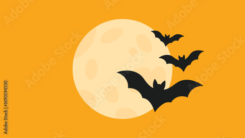 Halloween bats flying full moon
