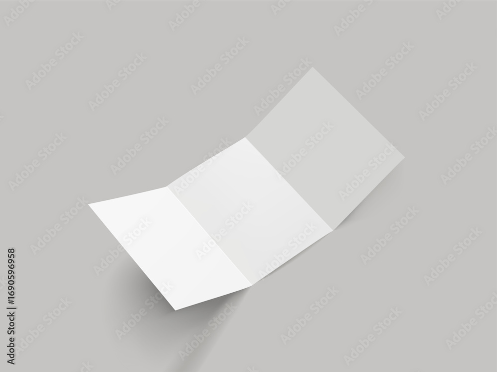 Trifold A4 Flyer Mockup. Blank Brochure Template - A4 Paper Leaflet, Flyer, Brochure or Leaflet Design Template with Shadows on Gray Background for Printed Presentation vector Trifold A4 Flyer Mockup. Blank Brochure Template - A4 Paper Leaflet, Flyer, Brochure or Leaflet Design Template with Shadows on Gray Background for Printed Presentation vector