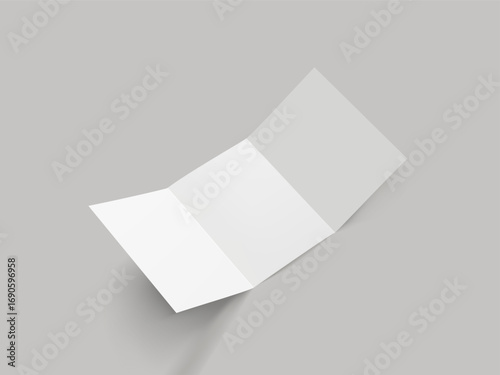Trifold A4 Flyer Mockup. Blank Brochure Template - A4 Paper Leaflet, Flyer, Brochure or Leaflet Design Template with Shadows on Gray Background for Printed Presentation vector