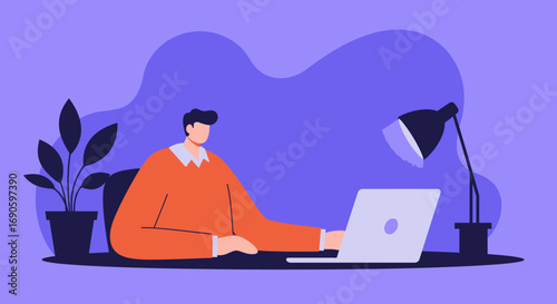 Professional man focused on his laptop, working from home or a modern office space. Represents remote work, online business, and digital lifestyle.