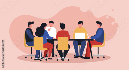 Group of professionals engaging in a productive meeting, fostering teamwork and strategic discussion. Perfect for business collaboration and corporate planning.
