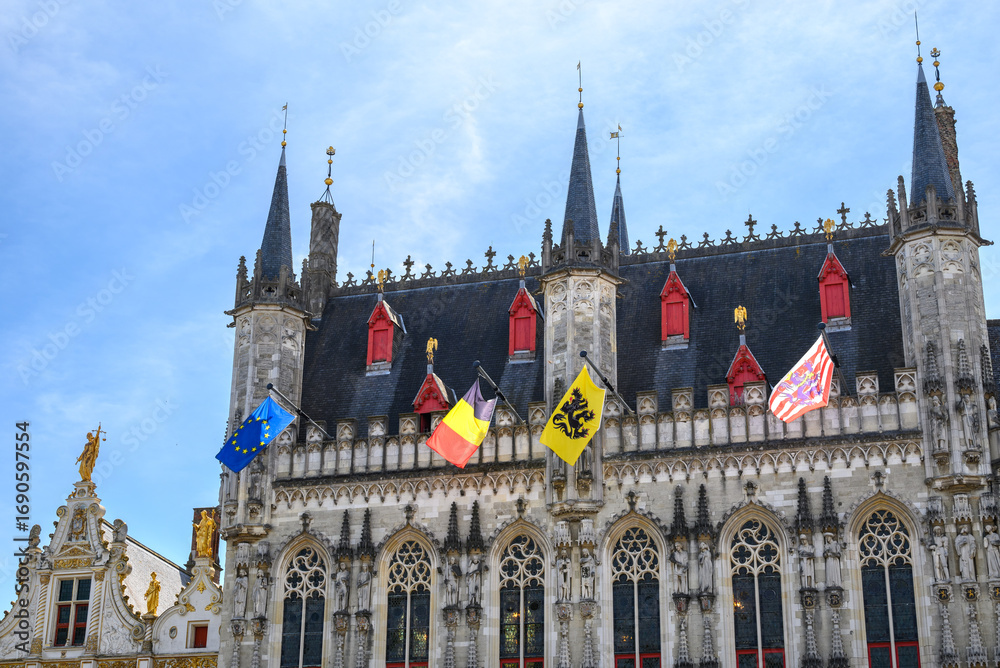 Obraz premium Historic Bruges City Hall building on Burg Square in Bruges, West Flanders, Belgium