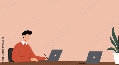 A person working diligently on a laptop at a desk in a modern office or home setting, symbolizing productivity and remote work.