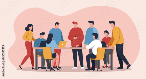 Diverse team collaborates in a modern office meeting, fostering teamwork and productivity. Ideal for business, corporate, and startup concepts.