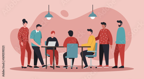 Diverse team collaborating in a modern office, fostering teamwork and innovation. Ideal for business, startup, and corporate communication concepts.