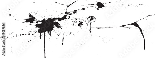 Black ink splatter and drips creating dynamic abstract pattern with artistic grunge texture and expressive style